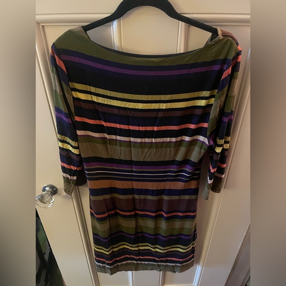 LOFT Cowl Neck Stripe 3/4 Sleeve Ruched Shift Dress LP - Picture 12 of 12